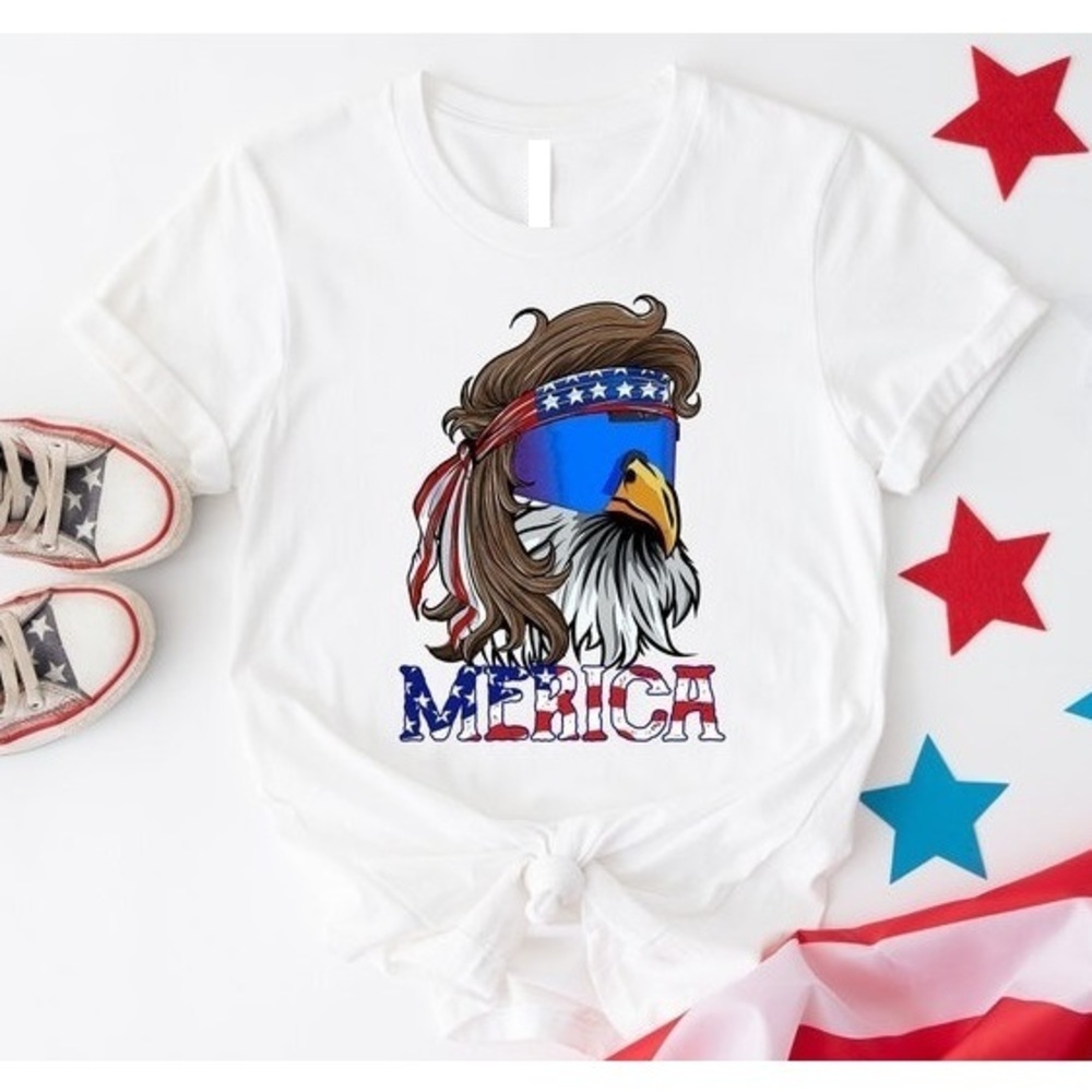 Mullet Eagle T-Shirt Funny Merica American Flag 4th Of July Patriotic